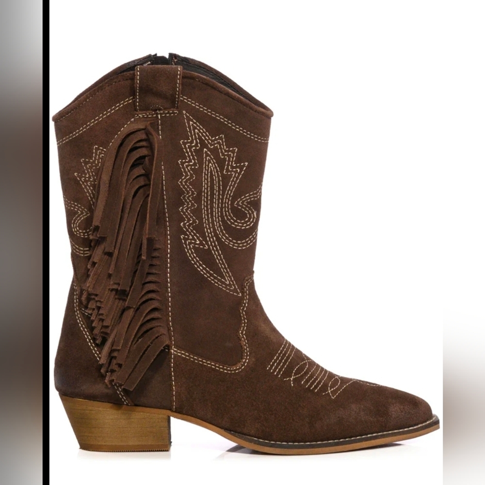 The AZALEA WANG Genuine Leather Moco Mocha Western Boot. Sz 11 - Picture 2 of 8